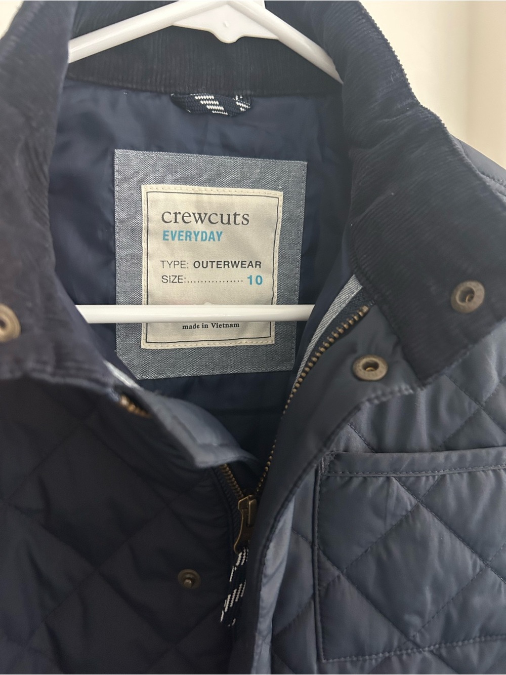 J. Crew Crewcuts Boys 10 Medium Navy Blue Quilted Barn Jacket Snaps Corduroy Tri - Picture 2 of 6